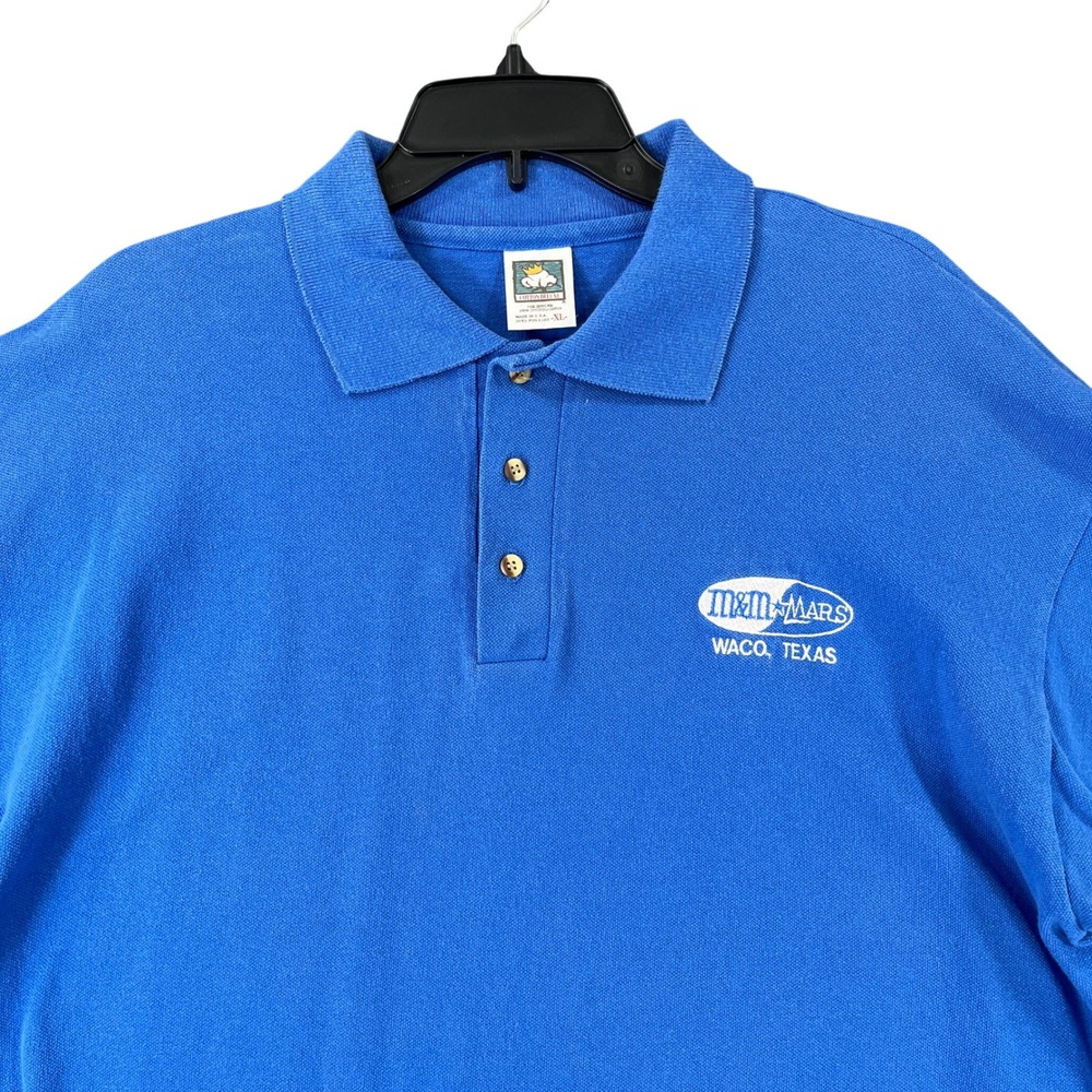 Vintage 90s M&M Mars Cotton Deluxe Polo Shirt Mens XL Blue Embroidered Workwear